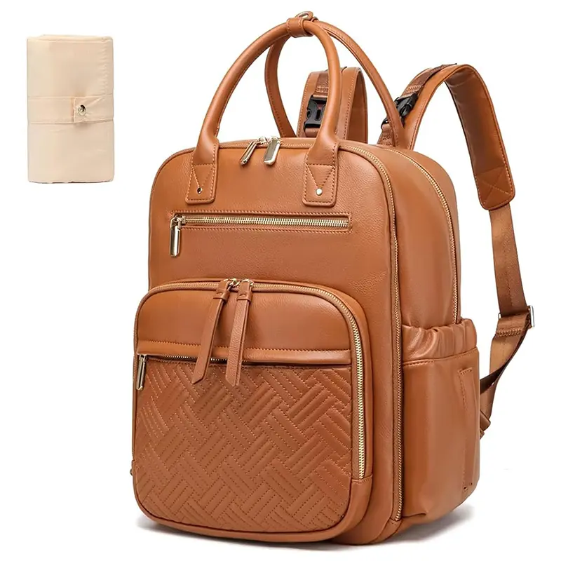 Wholesale Women's Leather Diaper Bag Backpack with Laptop Compartment Factory, Supplier