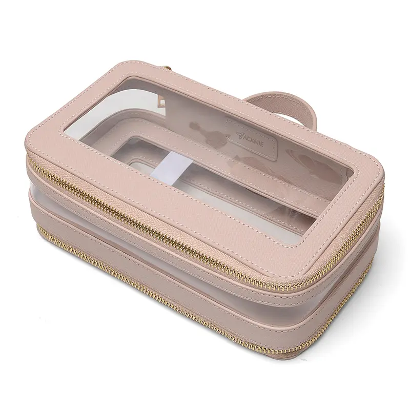 China Double Layer Loaf Shaped Leather Transparent Makeup Brush Bag Factory, Factories
