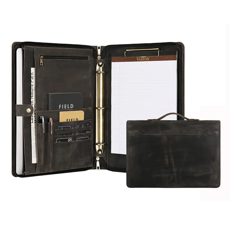 China Men's Document Bag Leather Binder Leather Document Bag with Handle Manufacturer, Factory
