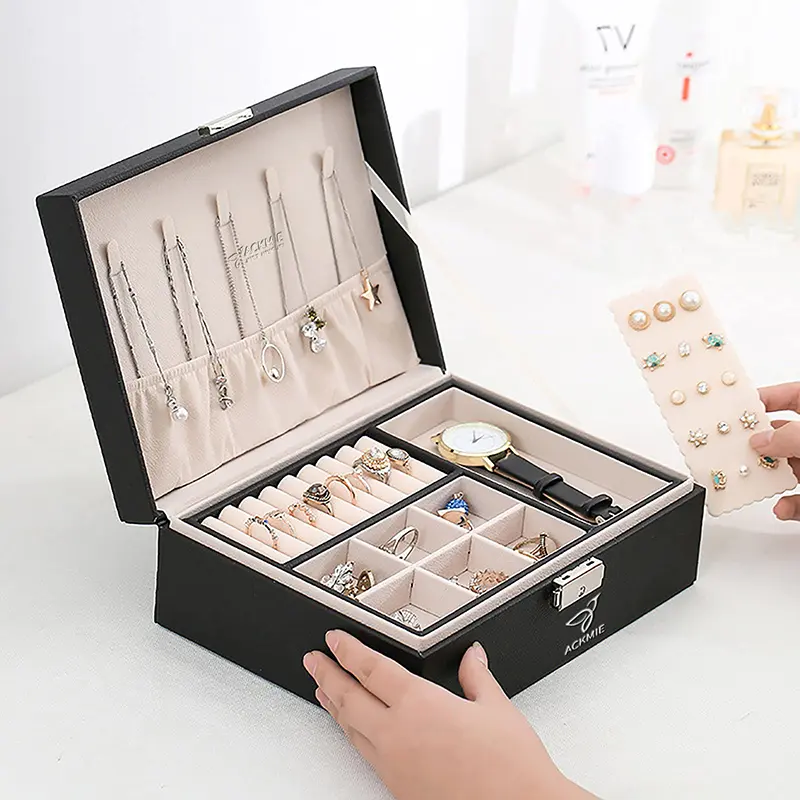 China 2 Layers Jewelry Storage Box PU Leather Jewelry Box Manufacturer, Suppliers