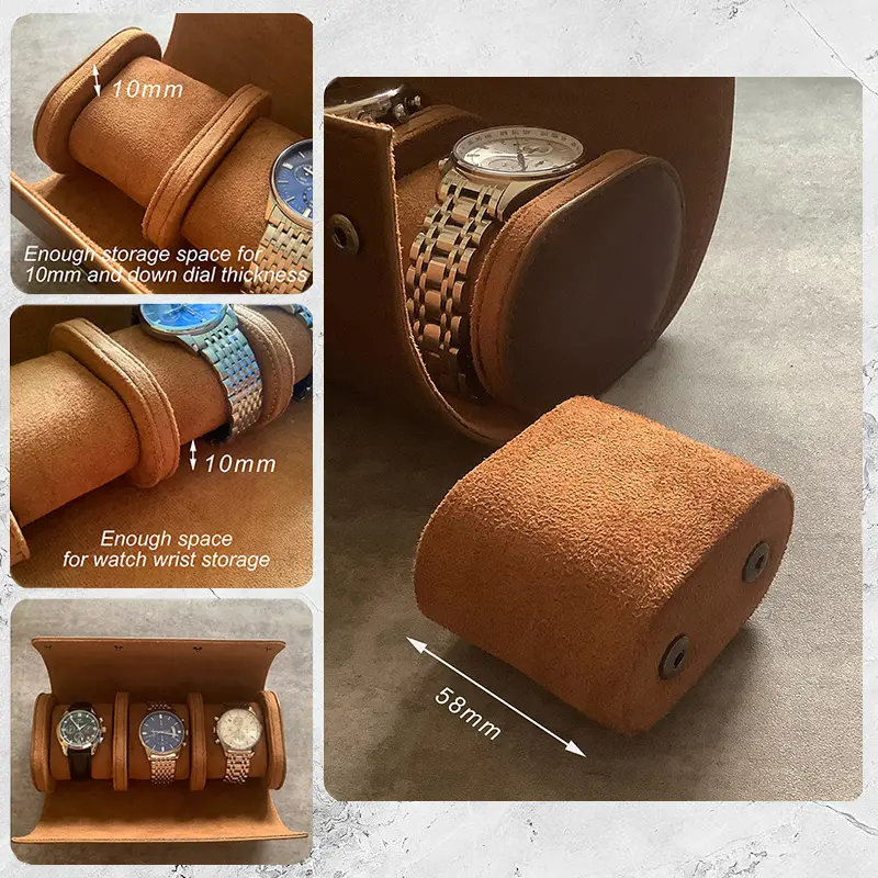 Wholesale Leather Watch Case 3-Slot Watch Roll Manufacturers, Factories