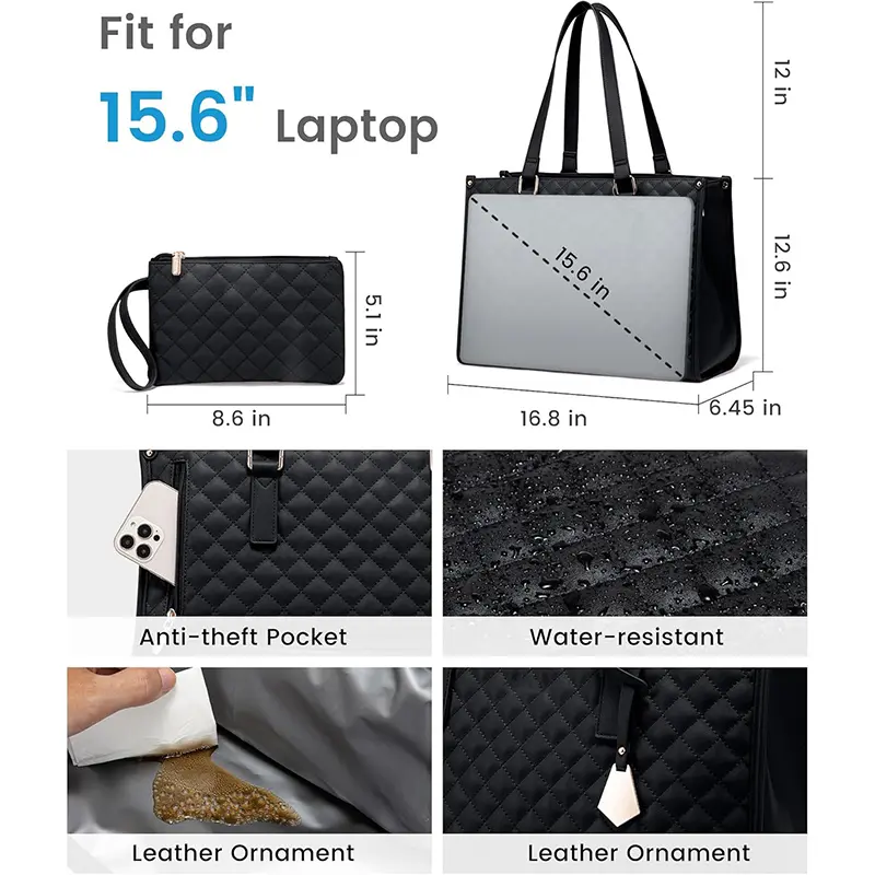 Wholesale Quilted Large Capacity Lunch Tote 15.6 Inch Laptop Bag with Insulated Lunch Compartment Manufacturers, Factories