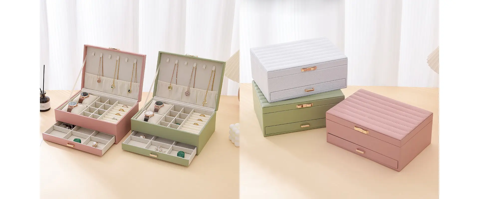 Premium PU Leather Jewelry Storage Box with Handle