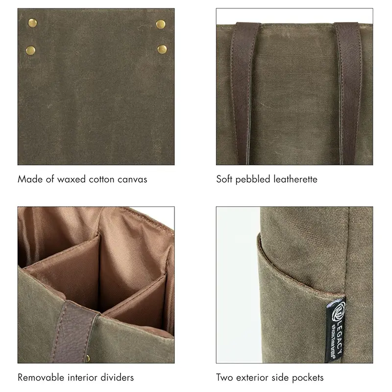 Wholesale 2 Bottles Insulated Wine Bag Distressed Wax Canvas Wine Tote Bag Wine Gift Bag Suppliers, Supplier