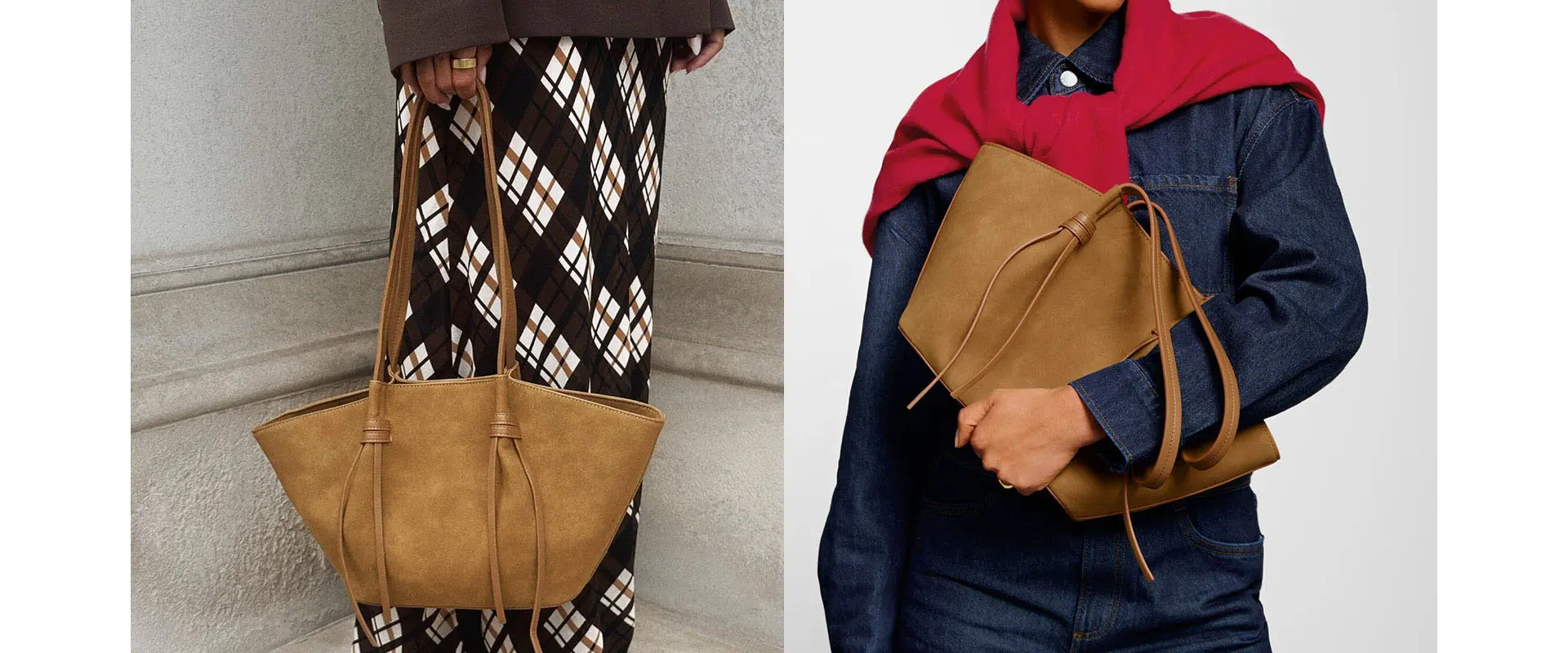 Small Caramel Tote Bag Lifestyle View