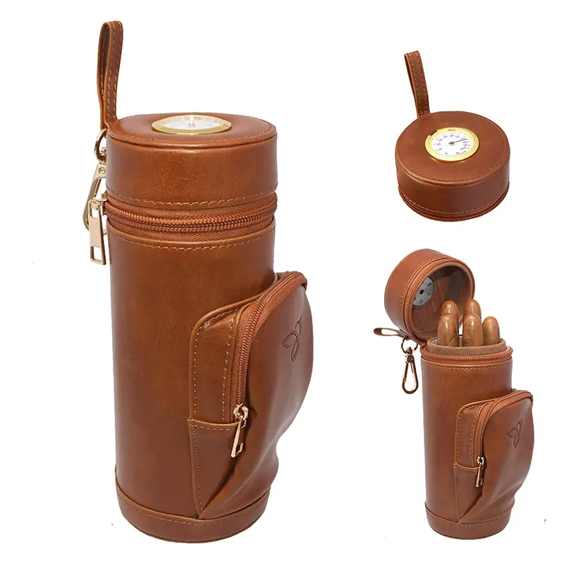 Wholesale Cedar Lined Portable Travel Leather Cigar Humidor Factory, Supplier