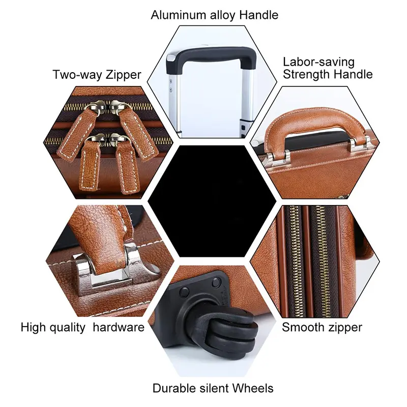 China Leather Rolling Luggage Wheeled Cabin Luggage Manufacturer, Factories