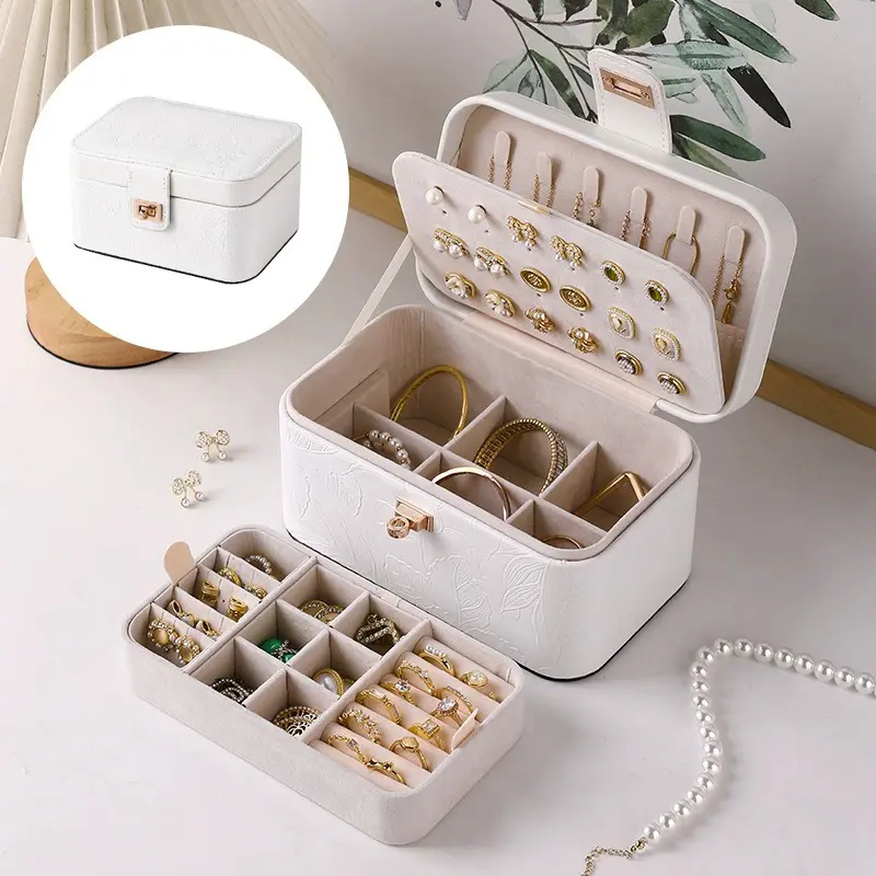 China Patterned Leather Storage Box Watch Double Layer Jewelry Box Factories, Supplier