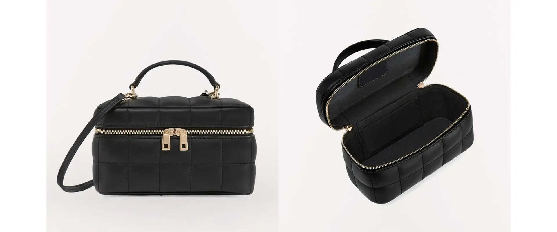 Luxurious quilted leather cosmetic bag exterior