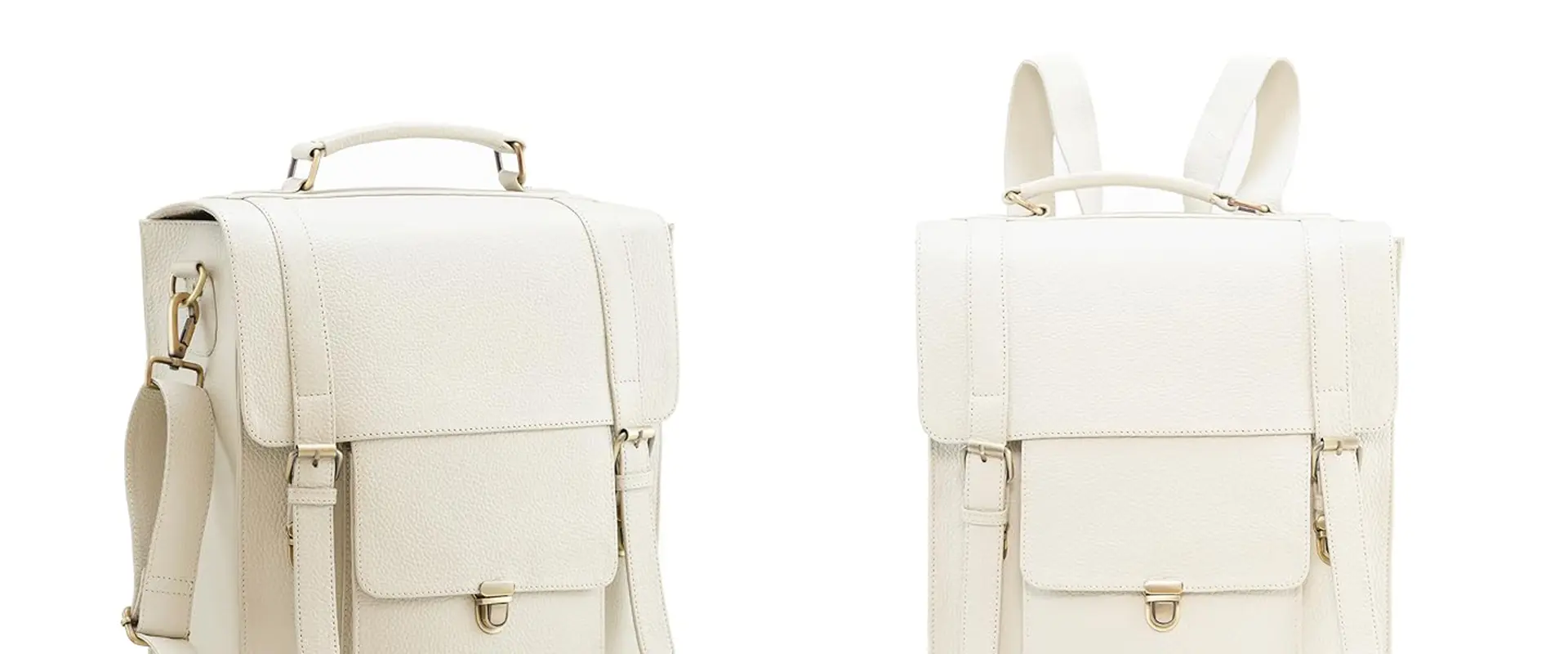 Full-grain leather laptop backpack front view
