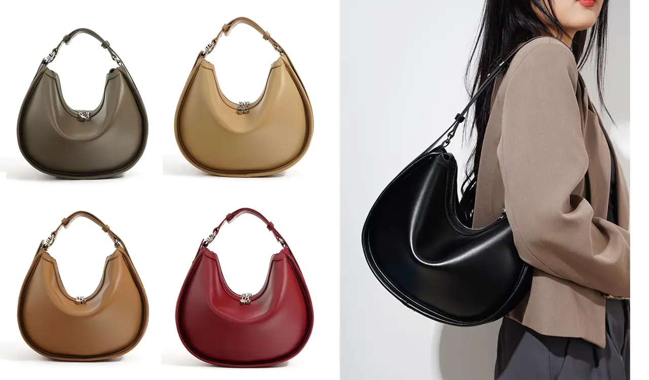 Leather crescent bag front view