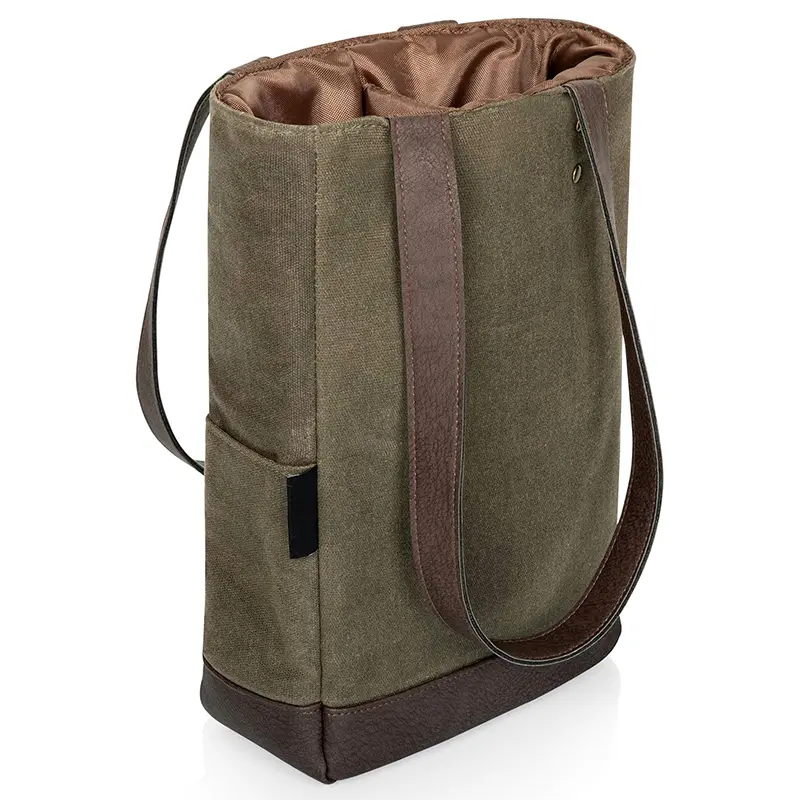 Wholesale 2 Bottles Insulated Wine Bag Distressed Wax Canvas Wine Tote Bag Wine Gift Bag Suppliers, Supplier