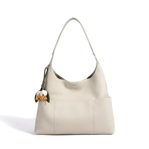 Wholesale Customized Women's Genuine Leather Luxury Button Closure Waterproof Polyester Lining Shoulder Strap Outdoor Tote Bag-Ackmie Manufacturers, Supplier