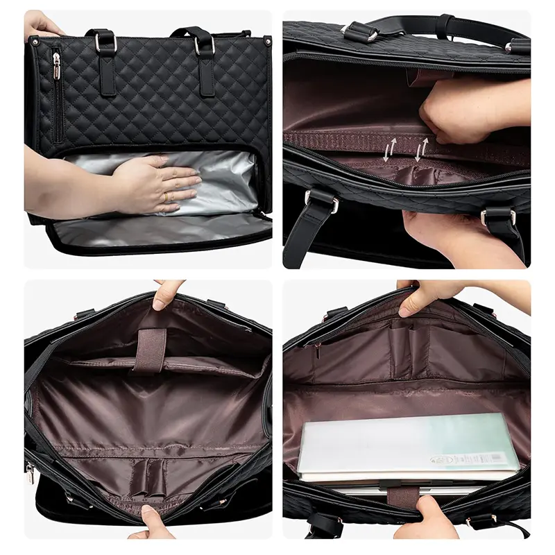Wholesale Quilted Large Capacity Lunch Tote 15.6 Inch Laptop Bag with Insulated Lunch Compartment Manufacturers, Factories