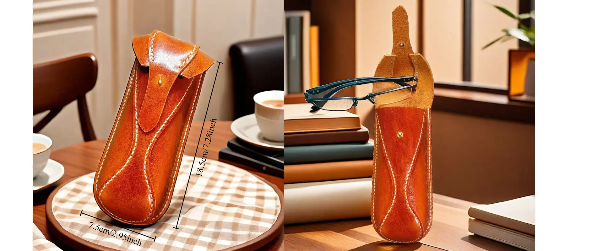 Leather eyeglass case construction
