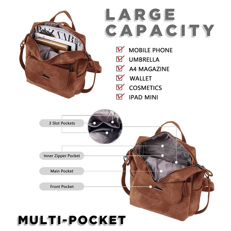 Wholesale Women's PU Leather Backpack Wallet Multifunctional Design Travel Backpack Manufacturers, Factories