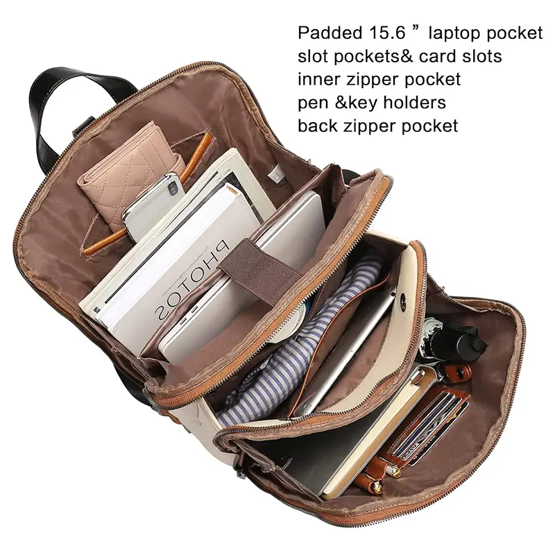 China Leather Backpack for Women 15.6-inch Laptop Bag Manufacturer, Factory