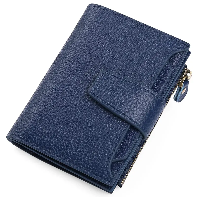 China Women's Royal Blue Leather Wallet with RFID Blocking Card Holder and Coin Purse Factories, Supplier