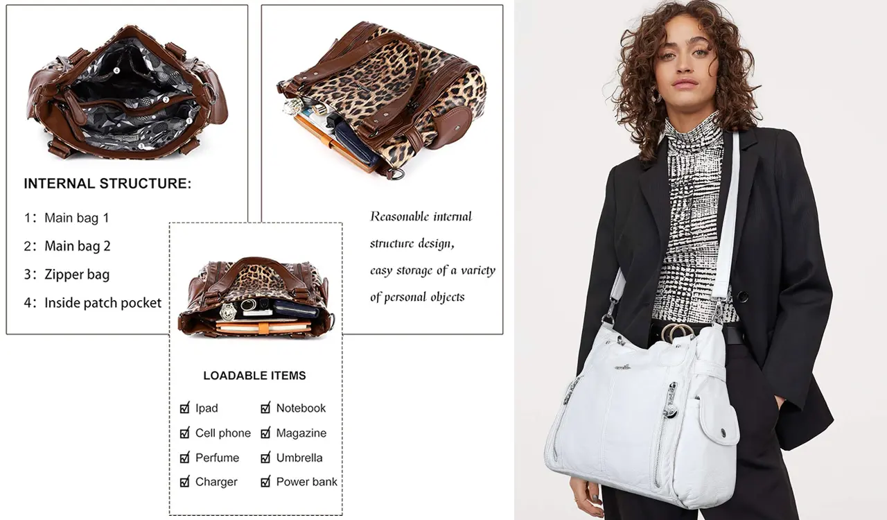 Adjustable shoulder strap and pockets view