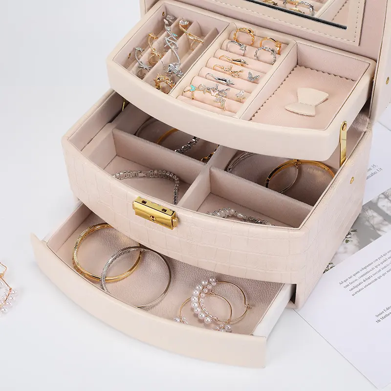 Wholesale Crocodile Printed Leather with Mirror Beads Treasure Box Factories, Supplier