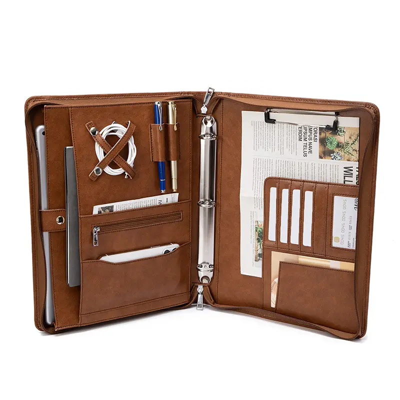 China Genuine Leather Zipper Business Folder Organizer with Hidden Handle Manufacturer, Factories