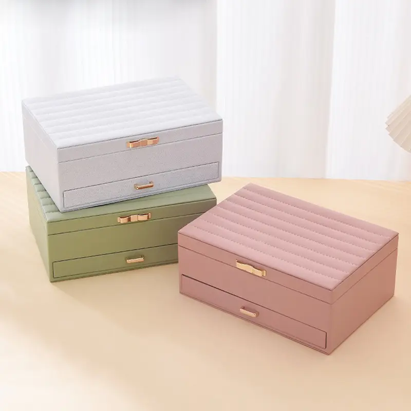 China Striped Jewelry Box Double Layer Large Capacity Necklace Sorage Box Factory, Factories