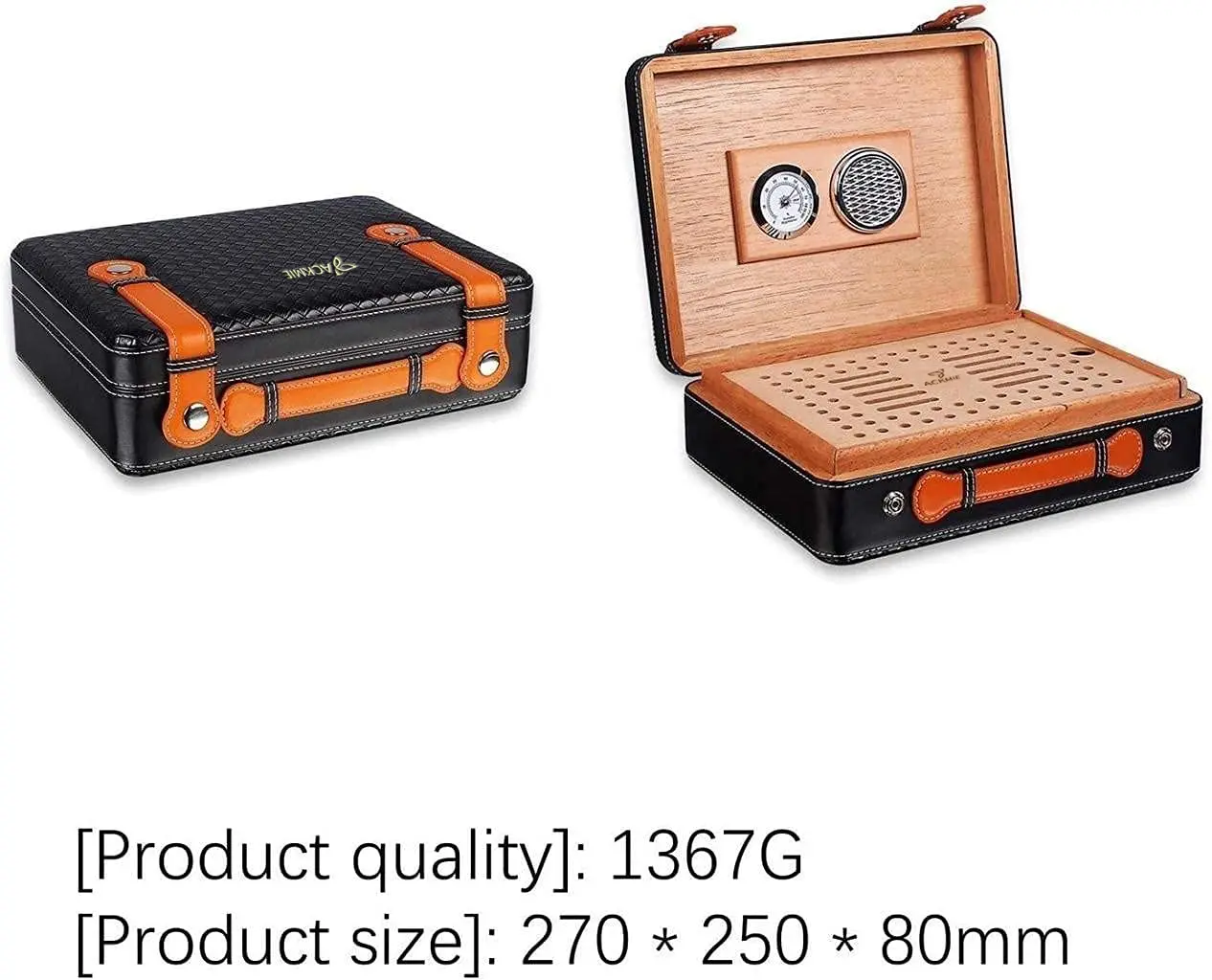 Wholesale Vintage Black Leather Cigar Humidor Cedar Wood Cigar Case Manufacturer, Factory