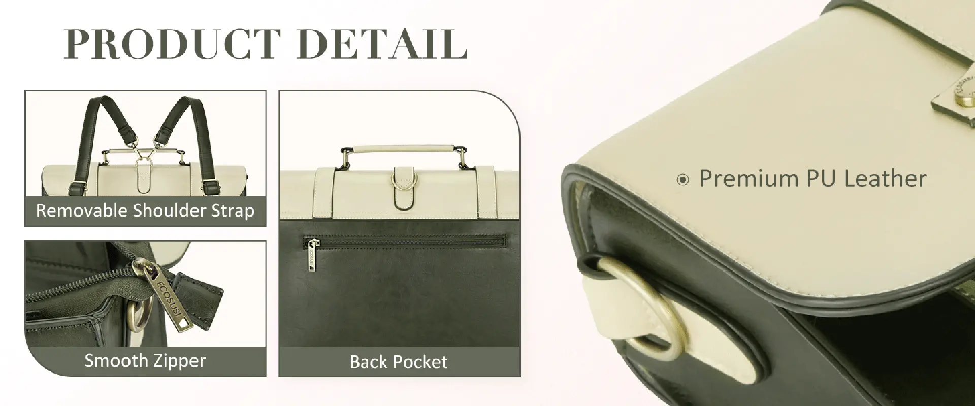 Elegant vegan leather briefcase with vintage brass hardware close-up