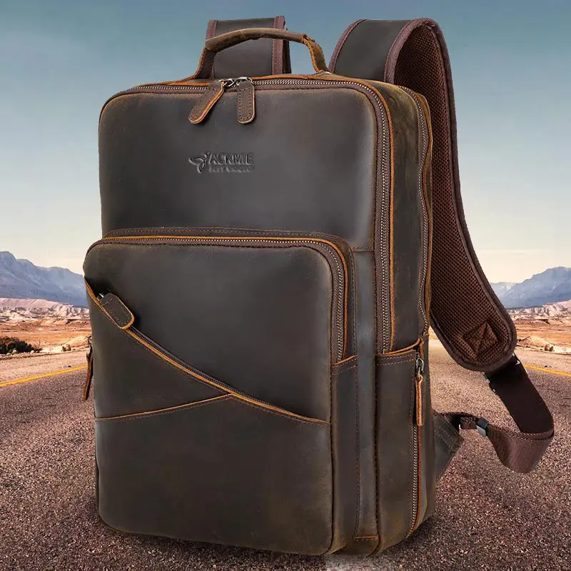 China Genuine Leather Laptop Backpack Retro Cowhide Leisure Bag Suppliers, Supplier