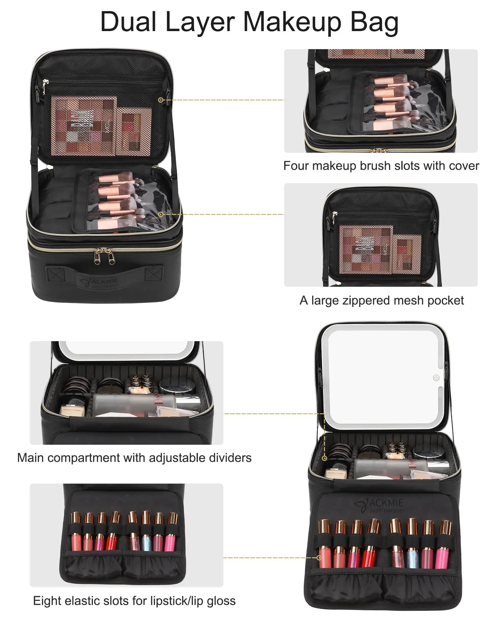 China Relavel Dual Layer Makeup Bag with LED Mirror Manufacturers, Suppliers