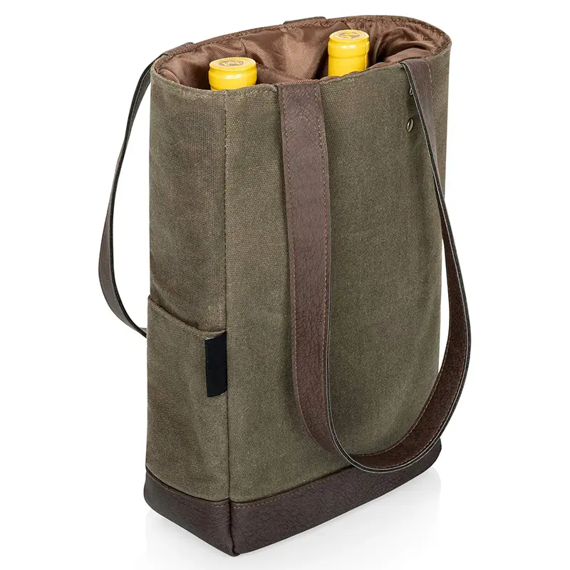 Wholesale 2 Bottles Insulated Wine Bag Distressed Wax Canvas Wine Tote Bag Wine Gift Bag Suppliers, Supplier