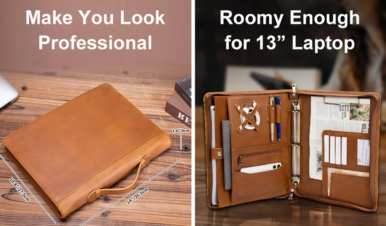 Handcrafted leather briefcase detail
