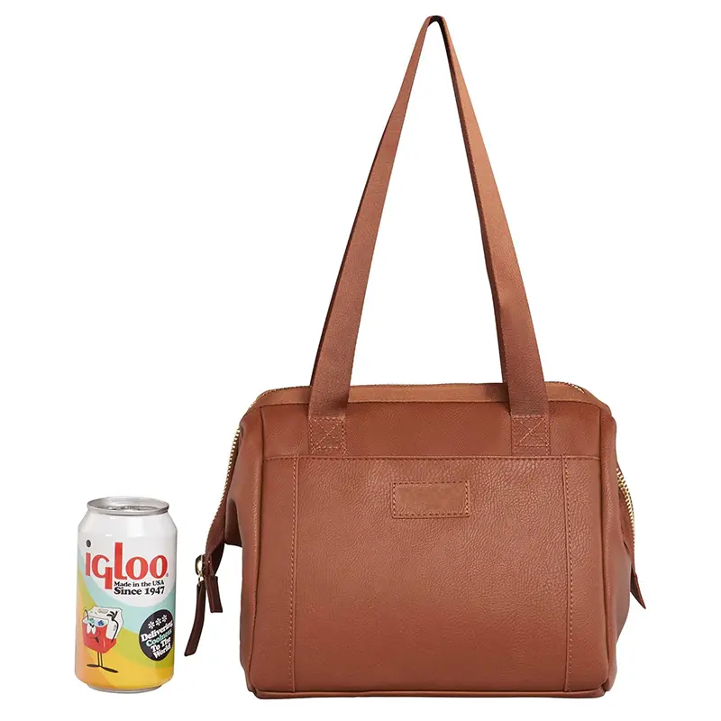 Wholesale Leather Soft Side Insulated Cooler Bag Lunch Tote Bento Bag Manufacturer, Supplier