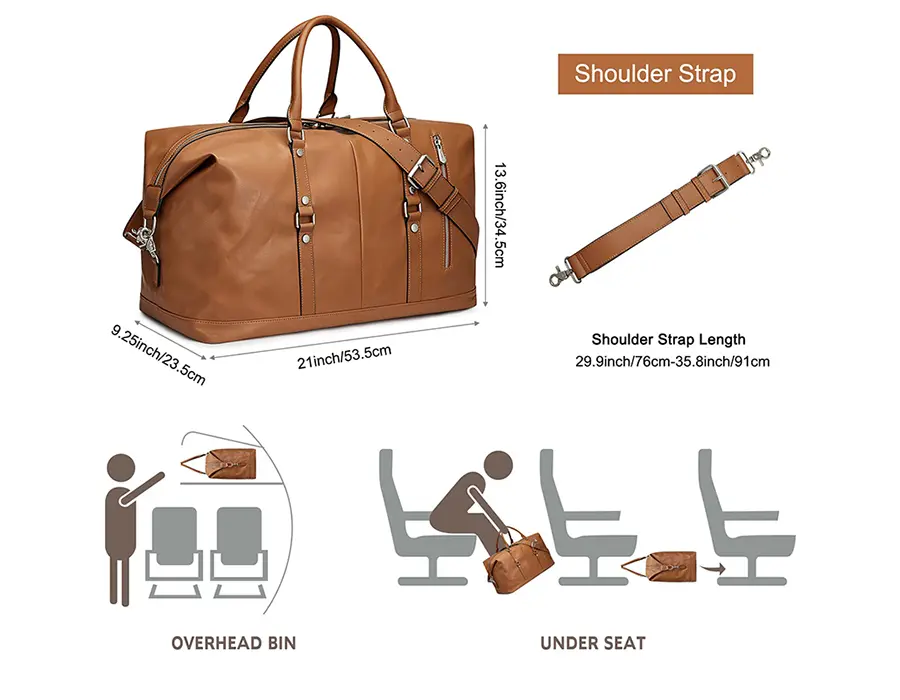 Large C-Genuine Leather Brown Duffel Bag Detail