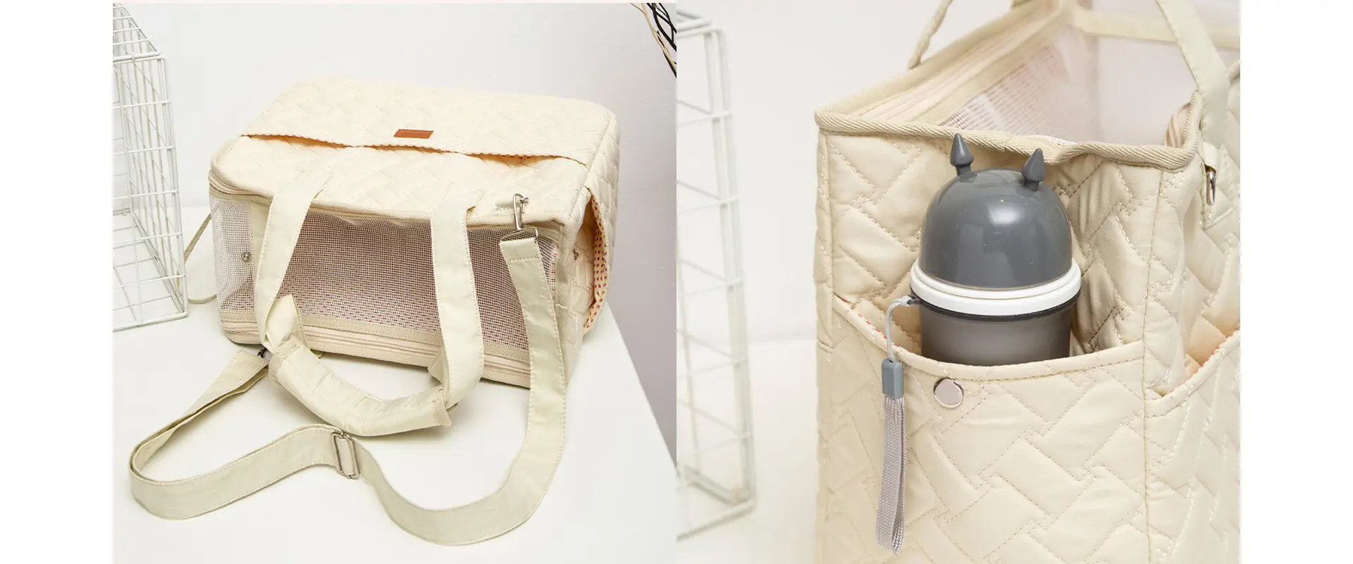 Versatile usage of the pet carrier handbag showing multiple carrying options