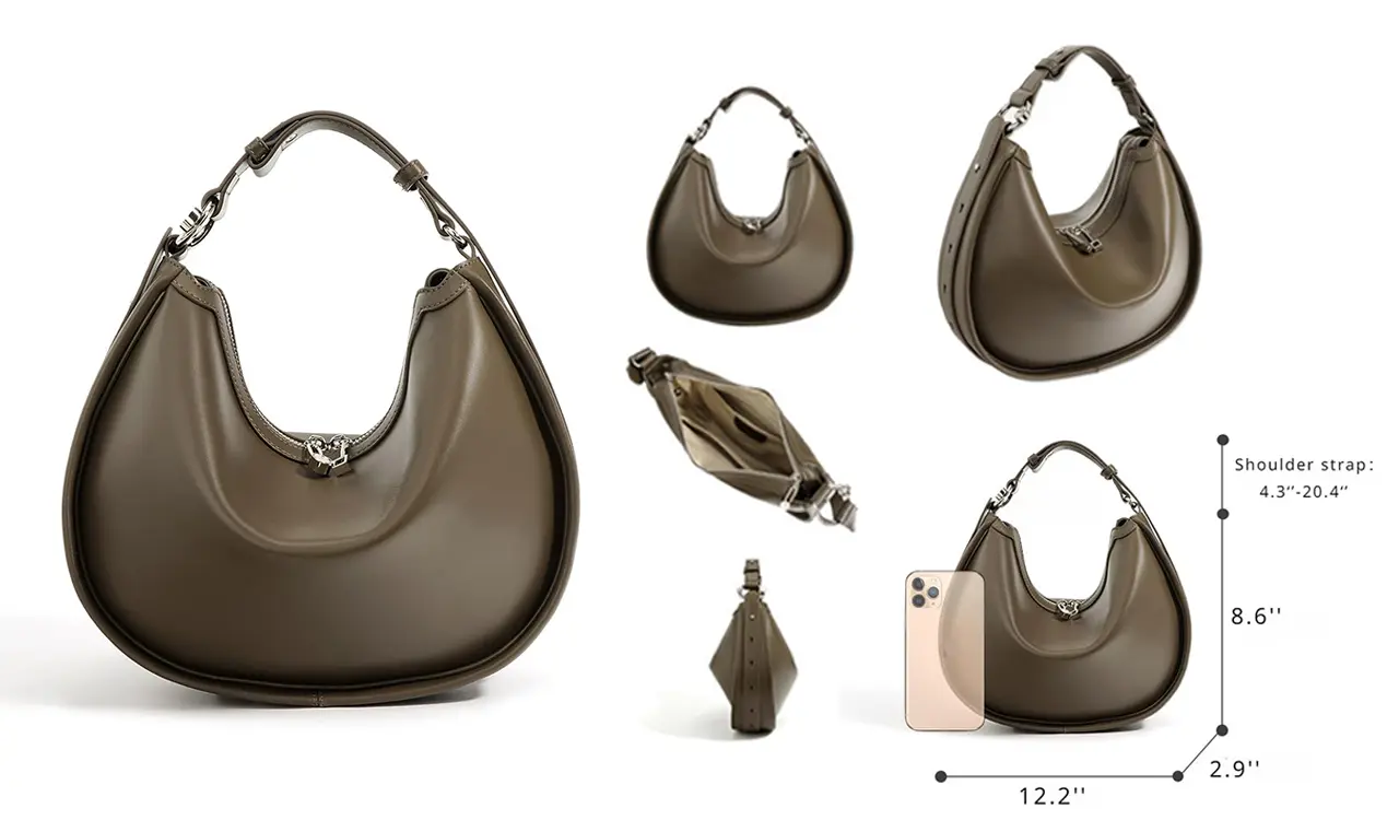 Vegan leather shoulder bag side view
