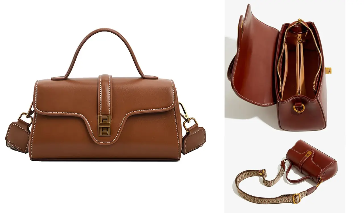 Genuine cowhide leather women's crossbody bag details