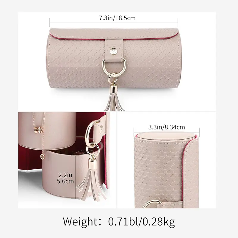 China Small 3 Layer Cylindrical Jewelry Case Travel Necklace Storage Box Factories, Supplier