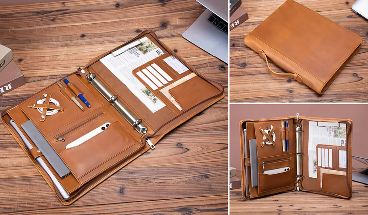 Interior layout of leather briefcase