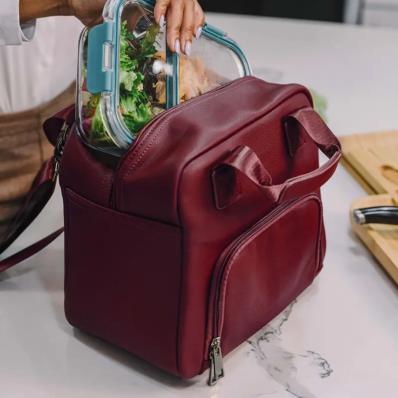 Wholesale Vegan Leather Lunch Bag with Front and Back Pockets Manufacturers, Factory