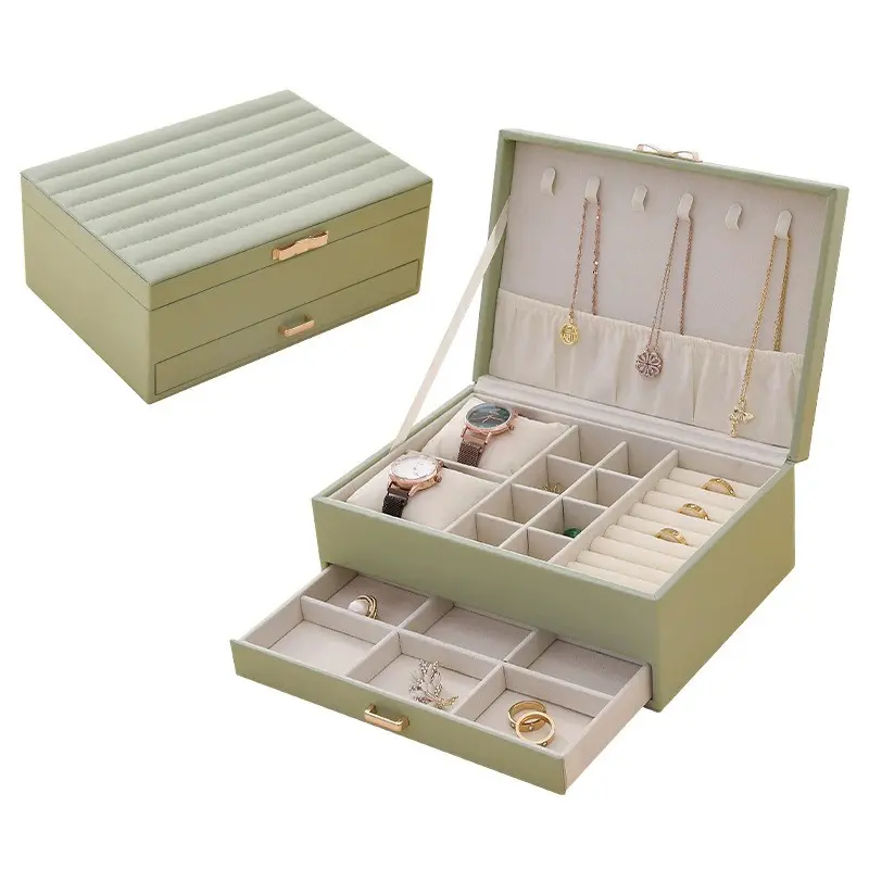 China Striped Jewelry Box Double Layer Large Capacity Necklace Sorage Box Factory, Factories