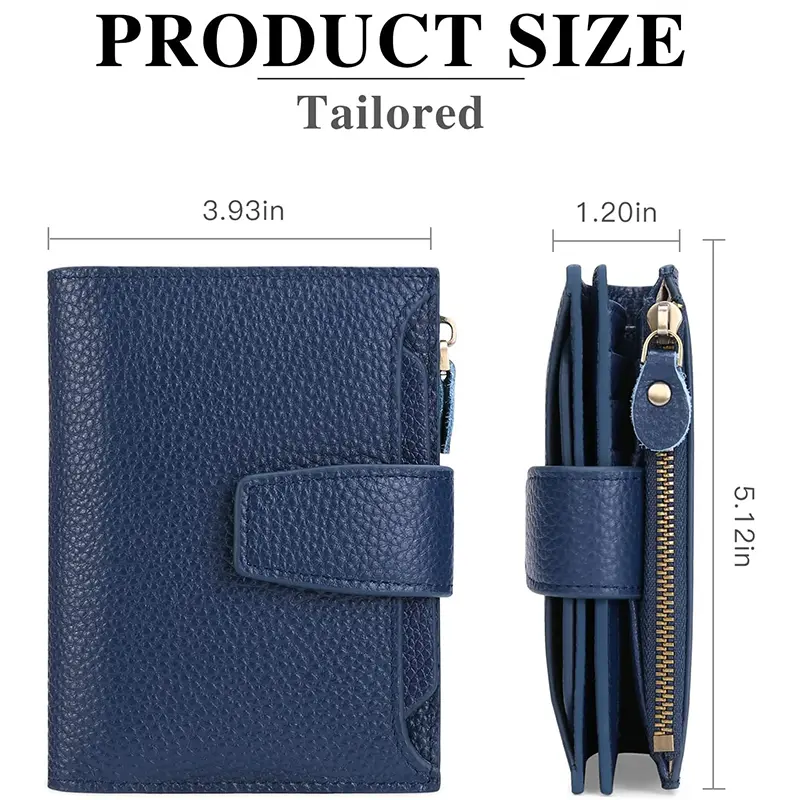 China Women's Royal Blue Leather Wallet with RFID Blocking Card Holder and Coin Purse Factories, Supplier