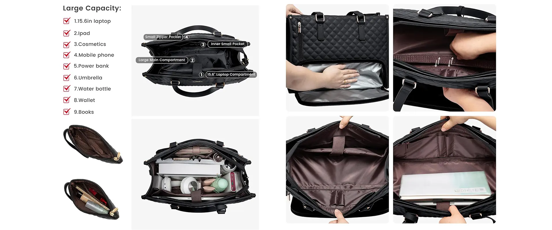 Matching wallet and spacious compartments