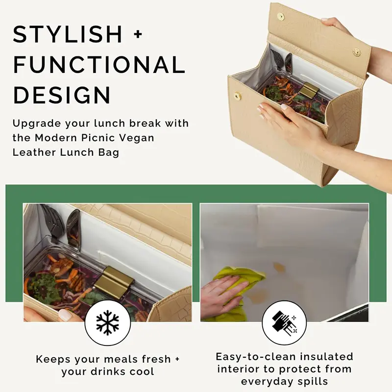 China Women's Vegan Leather Lunch Bag Cooler Lunch Bag Manufacturers, Supplier
