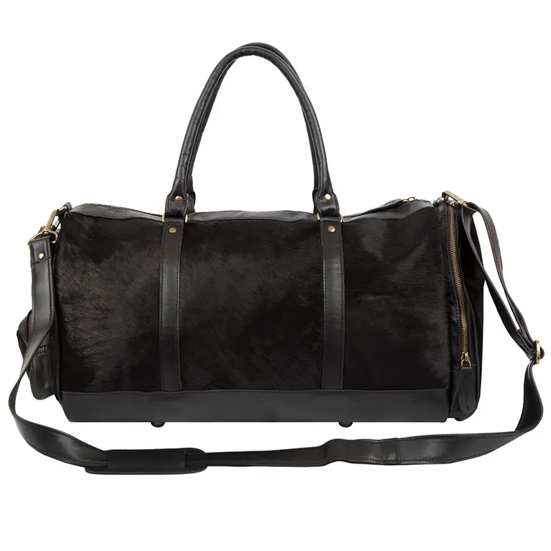 Wholesale Black Pony Hair Leather Weekend Bag Duffel Bag Manufacturer, Factories