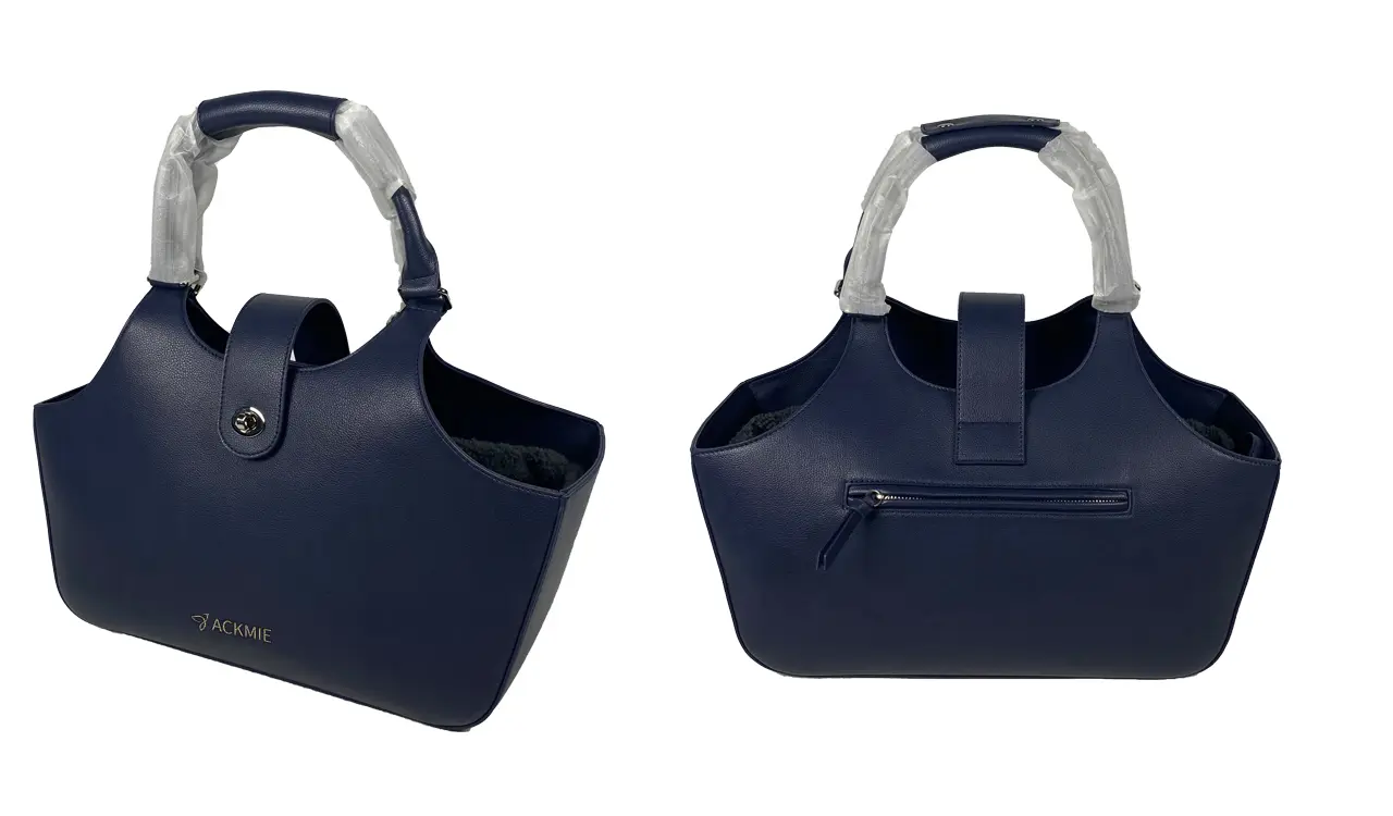 PU leather pet tote details and back pocket