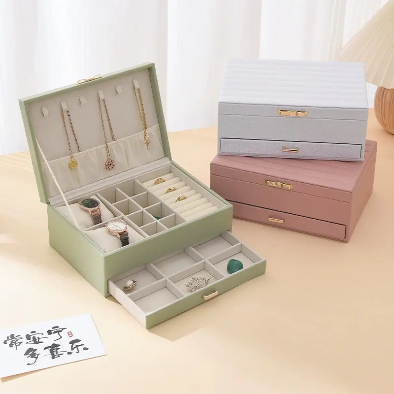 China Striped Jewelry Box Double Layer Large Capacity Necklace Sorage Box Factory, Factories