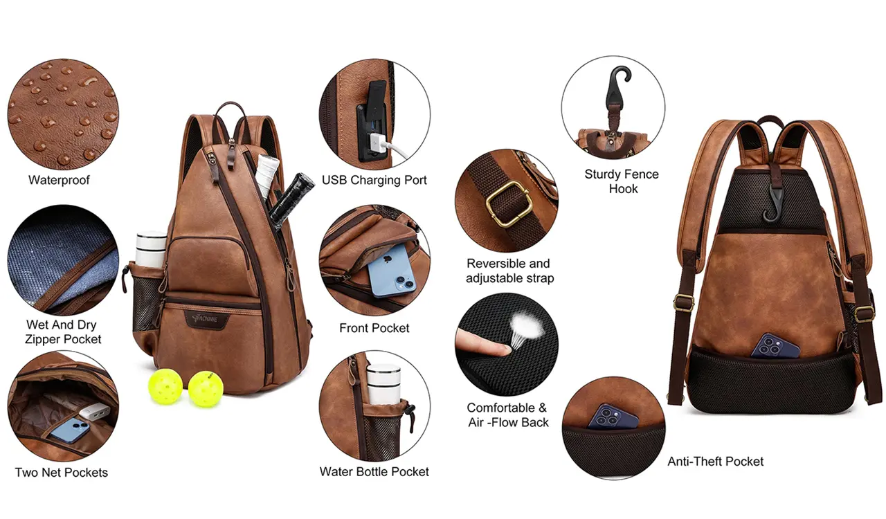 Waterproof pickleball bag fabric and PU leather design