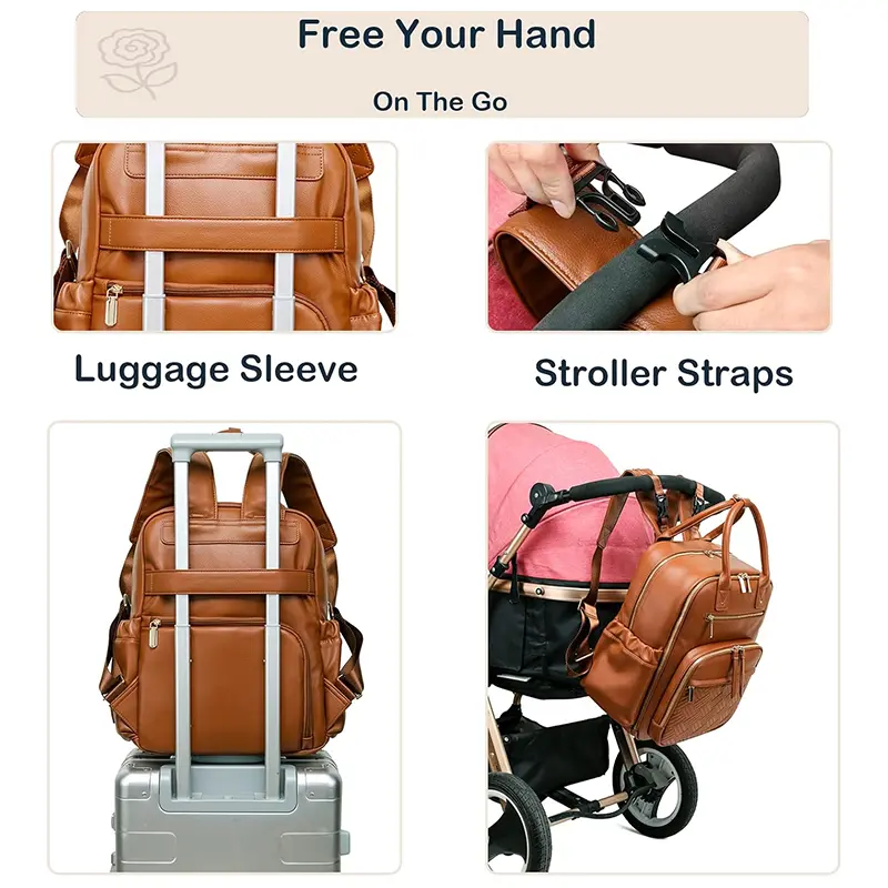 Wholesale Women's Leather Diaper Bag Backpack with Laptop Compartment Factory, Supplier