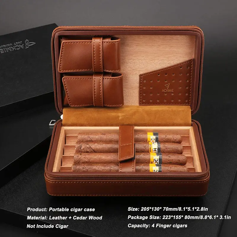 China Luxury Leather Cigar Humidor Travel Cedar Cigar Case Manufacturers, Suppliers
